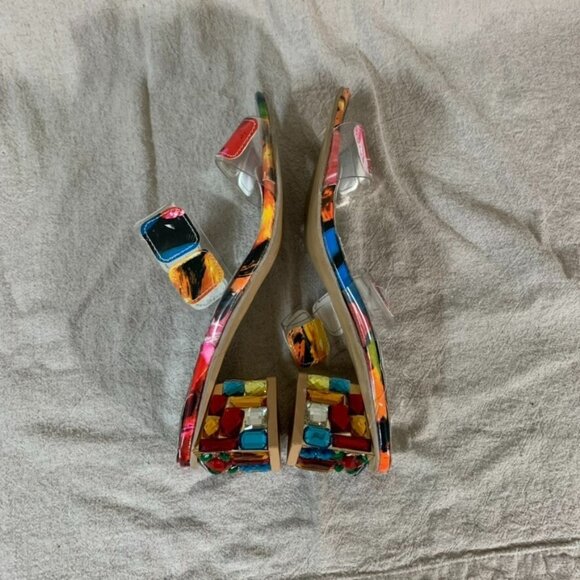 Womans 10 Sandal Heels Colorful Rainbow Gem Stone Costume Play - Picture 5 of 8